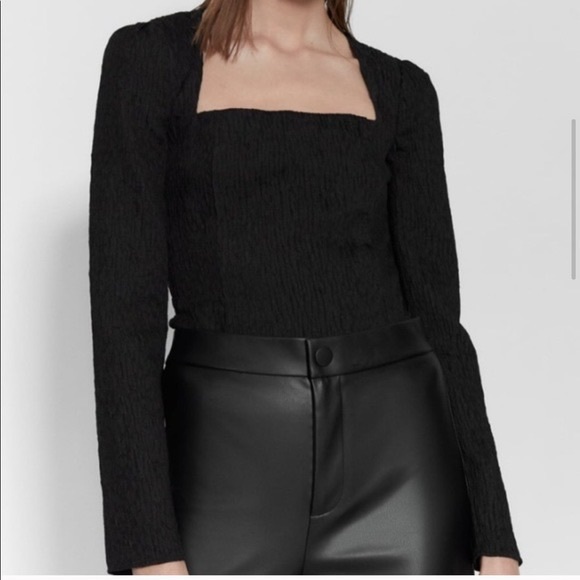 ZARA Black Textured Square Neck Bodysuit - Picture 2 of 8